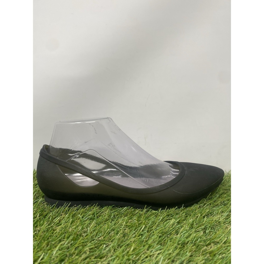 Crocs Rio Flat Black Pointed Toe Cutout Comfort Rubber Jelly Shoes Womens Size 7